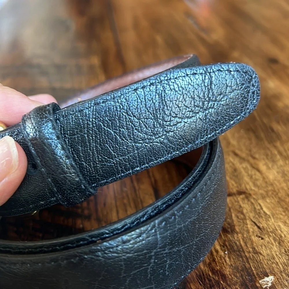 Men’s Minimalist Black Textured Leather USA Made Belt w Brass Buckle Sz 38